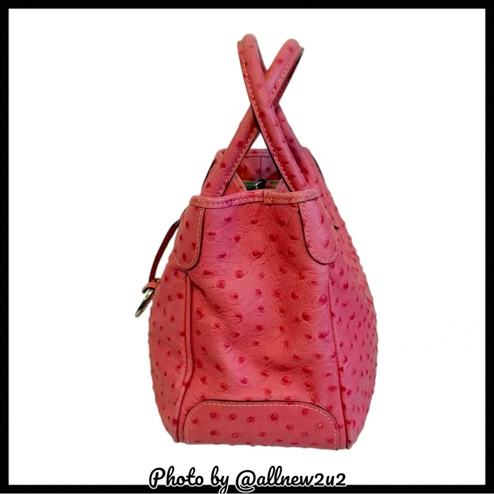 SALE USE BUY NOW Dooney & Bourke Double Handle Ostrich Pattern Pink Satchel - Picture 6 of 16
